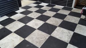 Badly soiled and stained vinyl floor restoration